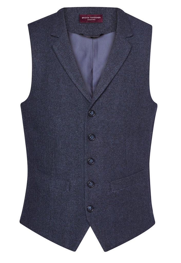 [1463BNavyCheck2XL] Brook Taverner Memphis Tweed Waistcoat (2XL, Navy Check)